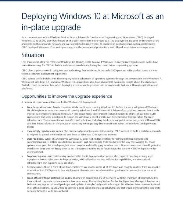 Deploying Windows 10 at Microsoft as an in-place upgrade
